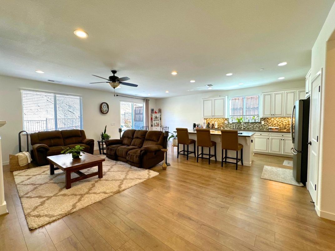 Interior, Kitchen, Living room, Recessed Lighting, Wood Texture Flooring