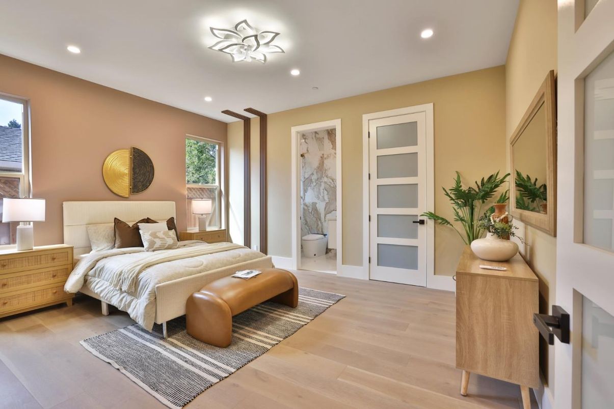Bedroom, Interior, Recessed Lighting, Wood Texture Flooring