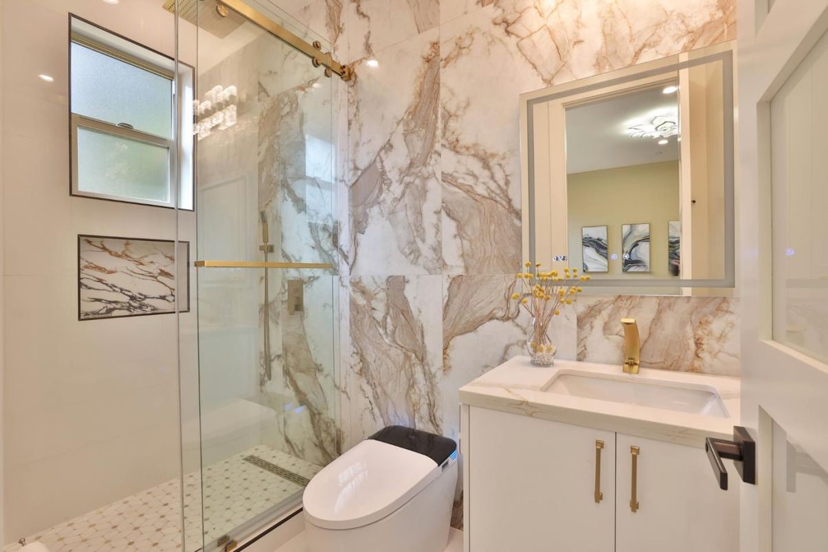 Bathroom, Glass Shower, Interior, Marble Walls