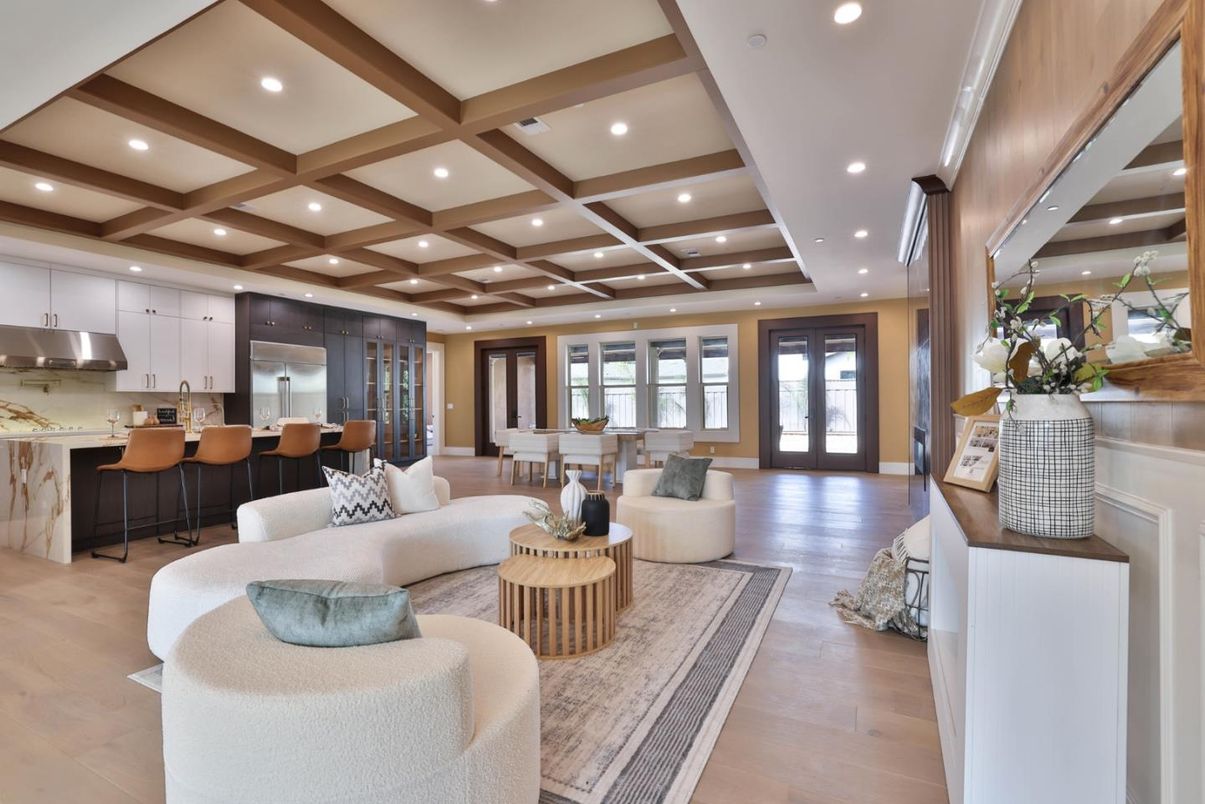 Interior, Kitchen, Living room, Recessed Lighting, Stainless Steel Appliances, Wood Texture Flooring