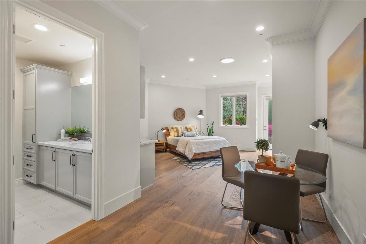 Bedroom, Dining room, Interior, Recessed Lighting, Wood Texture Flooring