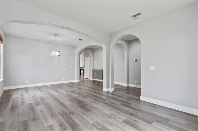 Empty room, Interior, Pendant Lights, Wood Texture Flooring
