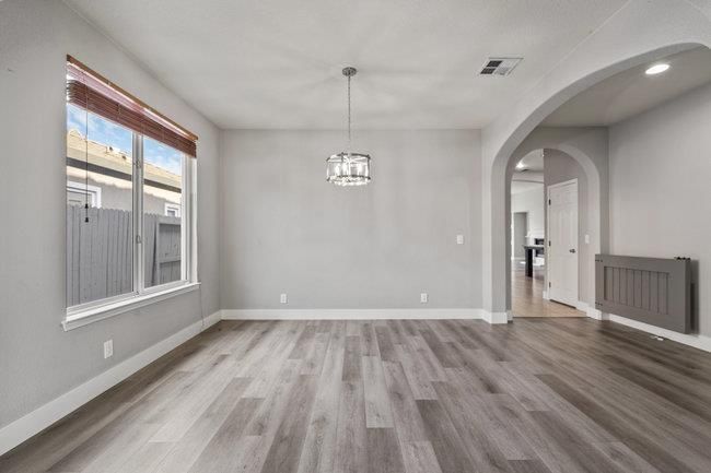 Empty room, Interior, Pendant Lights, Recessed Lighting, Wood Texture Flooring