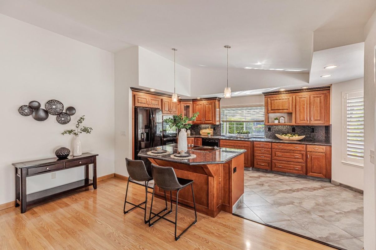 Interior, Kitchen, Pendant Lights, Recessed Lighting, Wood Texture Flooring