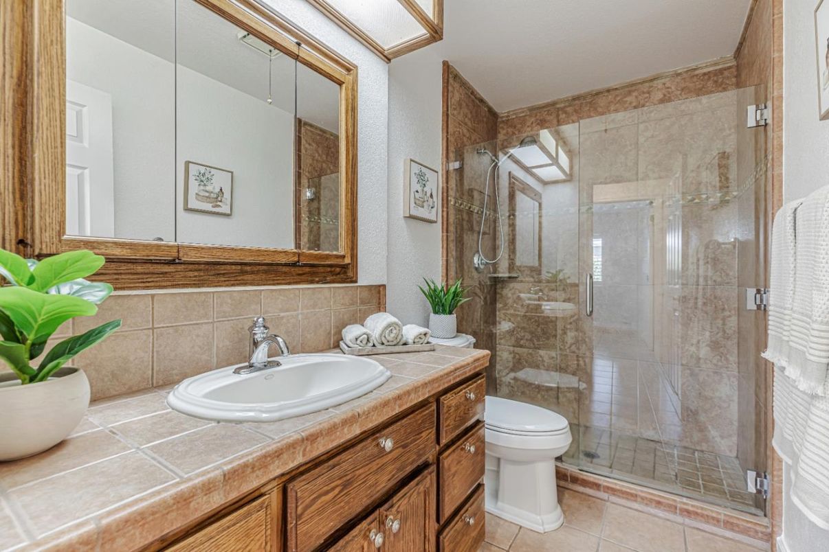 Bathroom, Glass Shower, Interior, Tile Countertops
