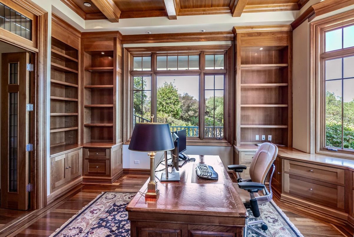 Home Office, Interior, Recessed Lighting, Wooden Beams, Wooden Ceilings, Wood Texture Flooring