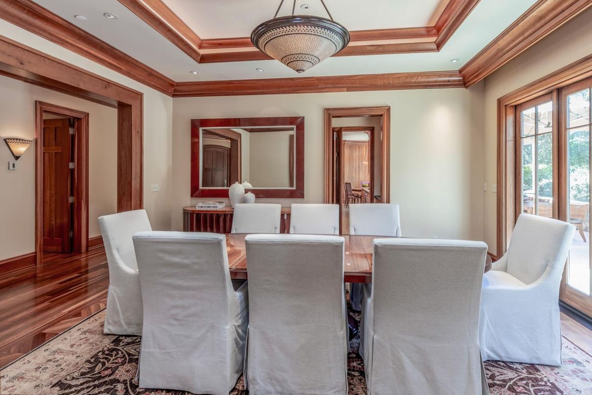 Dining room, Interior, Recessed Lighting, Wood Texture Flooring