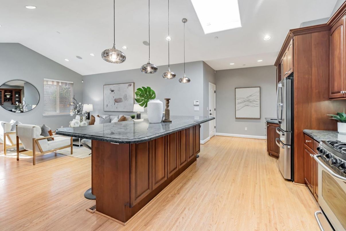 Interior, Kitchen, Pendant Lights, Recessed Lighting, Wood Texture Flooring