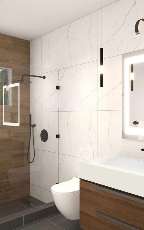 Bathroom, Glass Shower, Interior, Marble Walls