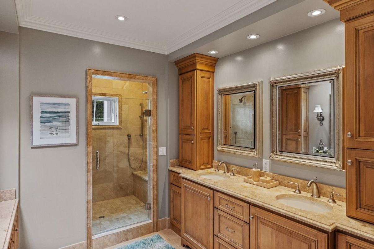 Bathroom, Dual Sink Vanities, Glass Shower, Interior, Recessed Lighting