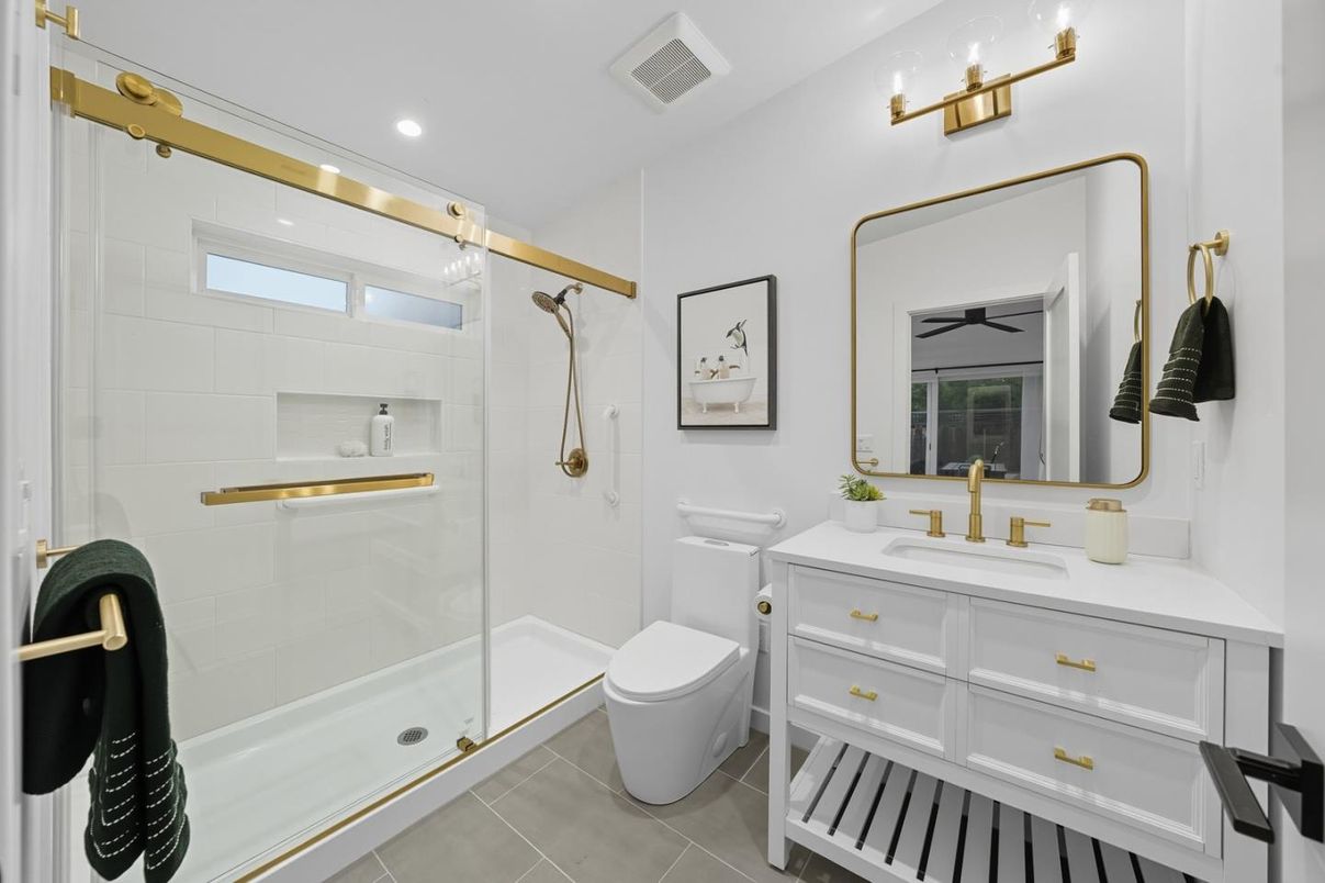 Bathroom, Glass Shower, Interior, Recessed Lighting