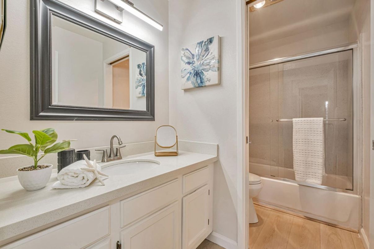 Bathroom, Glass Shower, Interior, Wood Texture Flooring