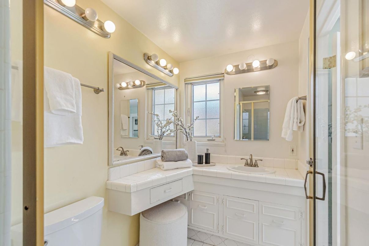 Bathroom, Dual Sink Vanities, Glass Shower, Interior, Tile Countertops