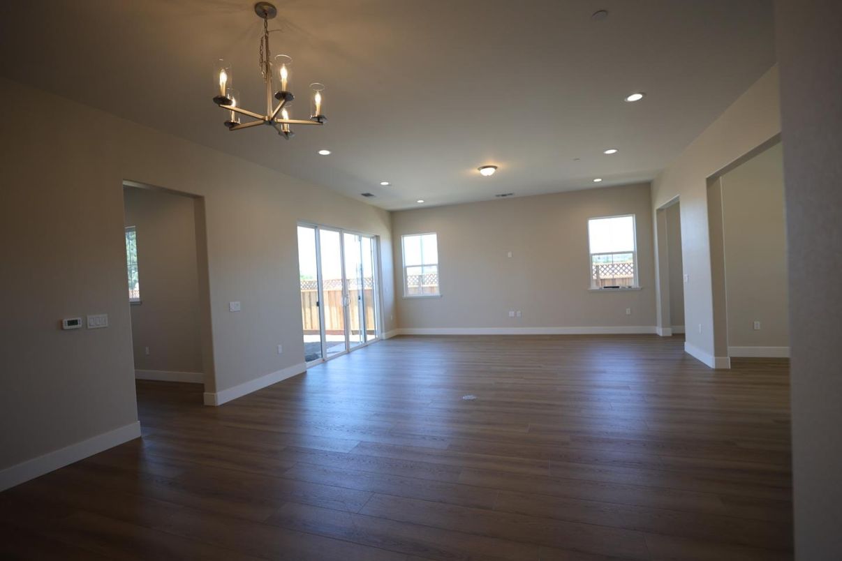 Chandelier, Empty room, Interior, Recessed Lighting, Wood Texture Flooring