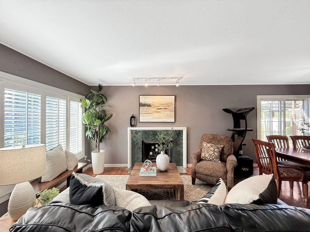 Dining room, Fireplace, Interior, Living room, Wood Texture Flooring