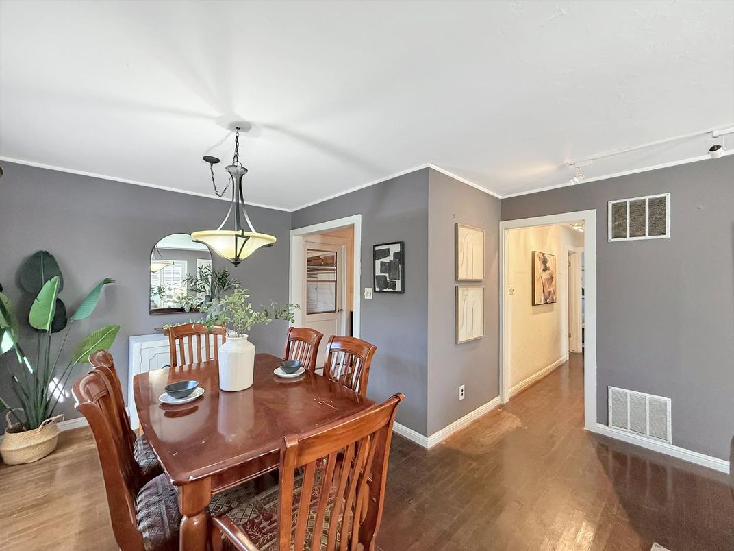 Dining room, Interior, Pendant Lights, Wood Texture Flooring