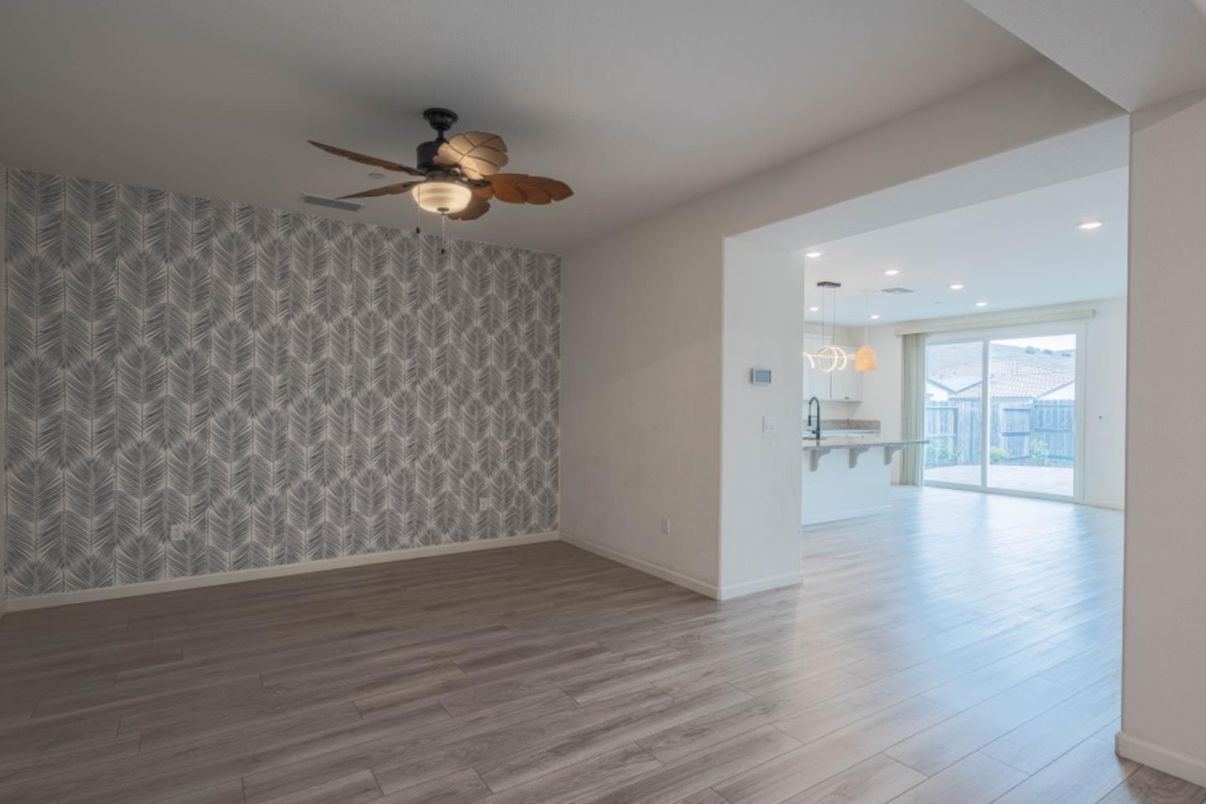Empty room, Interior, Kitchen, Pendant Lights, Recessed Lighting, Wood Texture Flooring