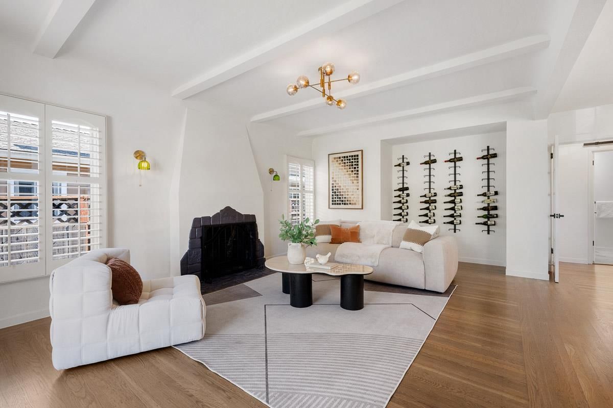 Fireplace, Interior, Living room, Wine Storage, Wood Texture Flooring