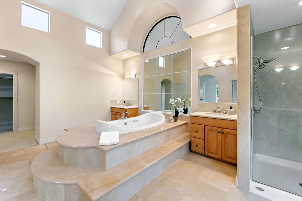 Bathroom, Dual Sink Vanities, Glass Shower, Interior, Recessed Lighting