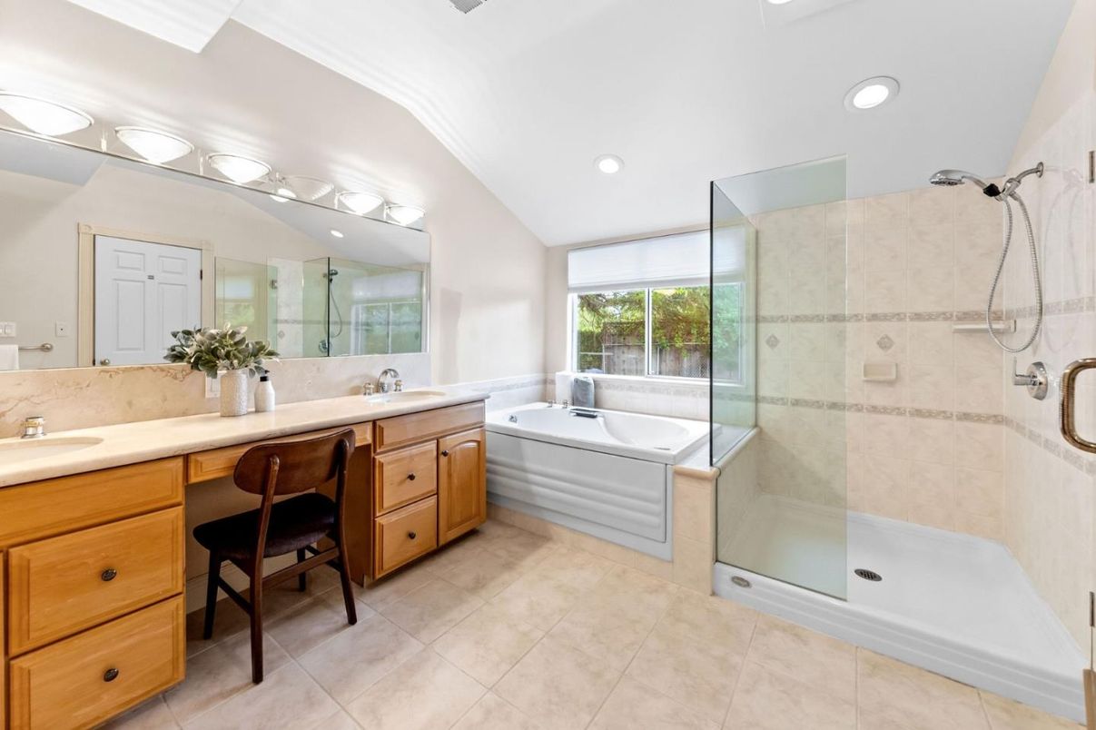 Bathroom, Dual Sink Vanities, Glass Shower, Interior, Recessed Lighting