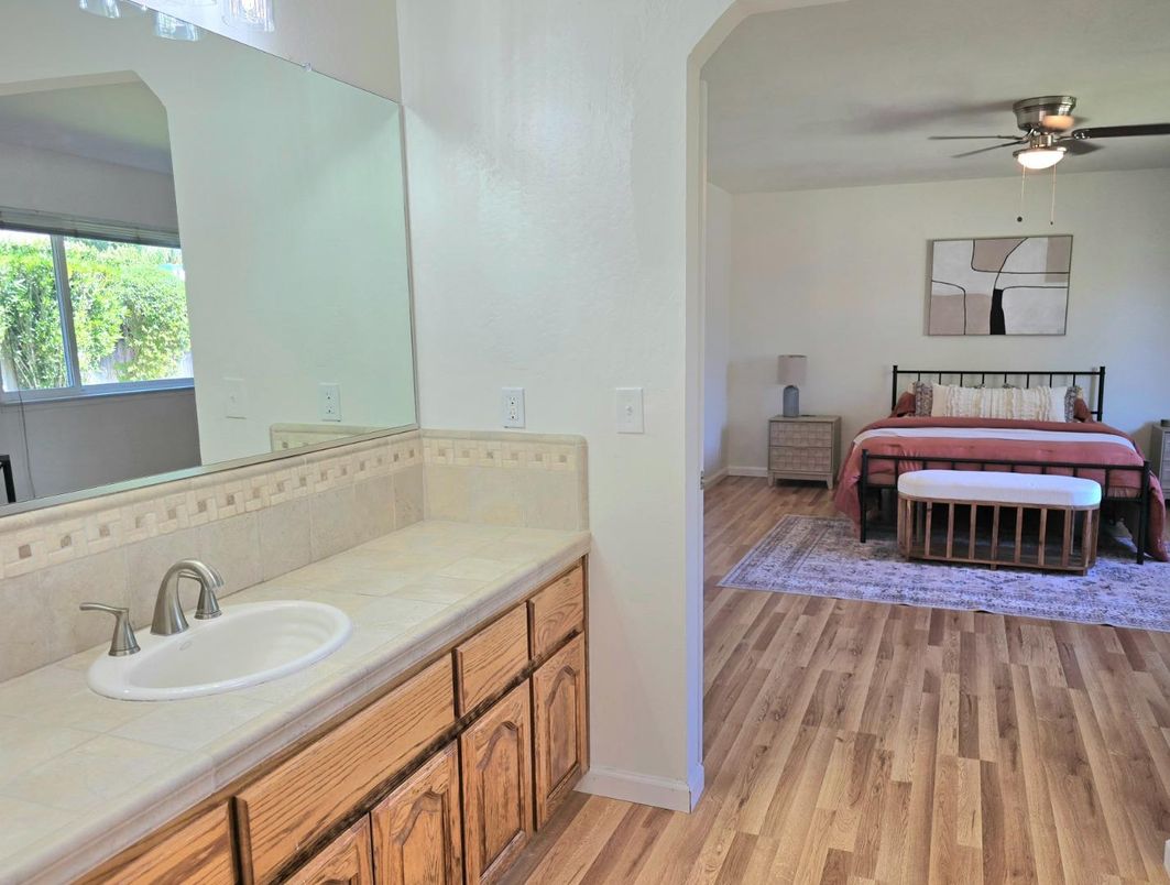 Bathroom, Bedroom, Interior, Tile Countertops, Wood Texture Flooring