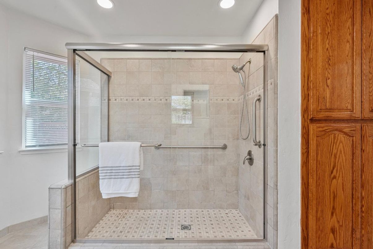 Bathroom, Glass Shower, Interior, Recessed Lighting