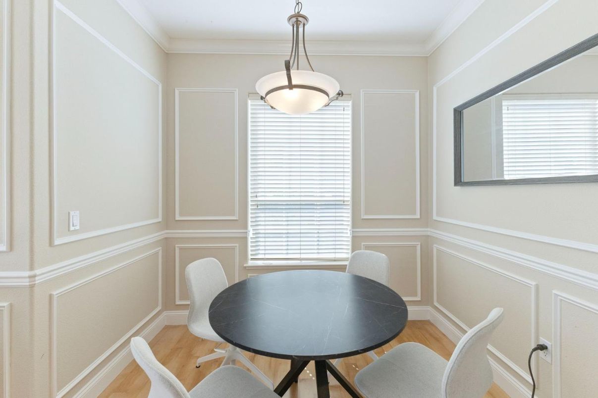 Dining room, Interior, Pendant Lights, Wood Texture Flooring