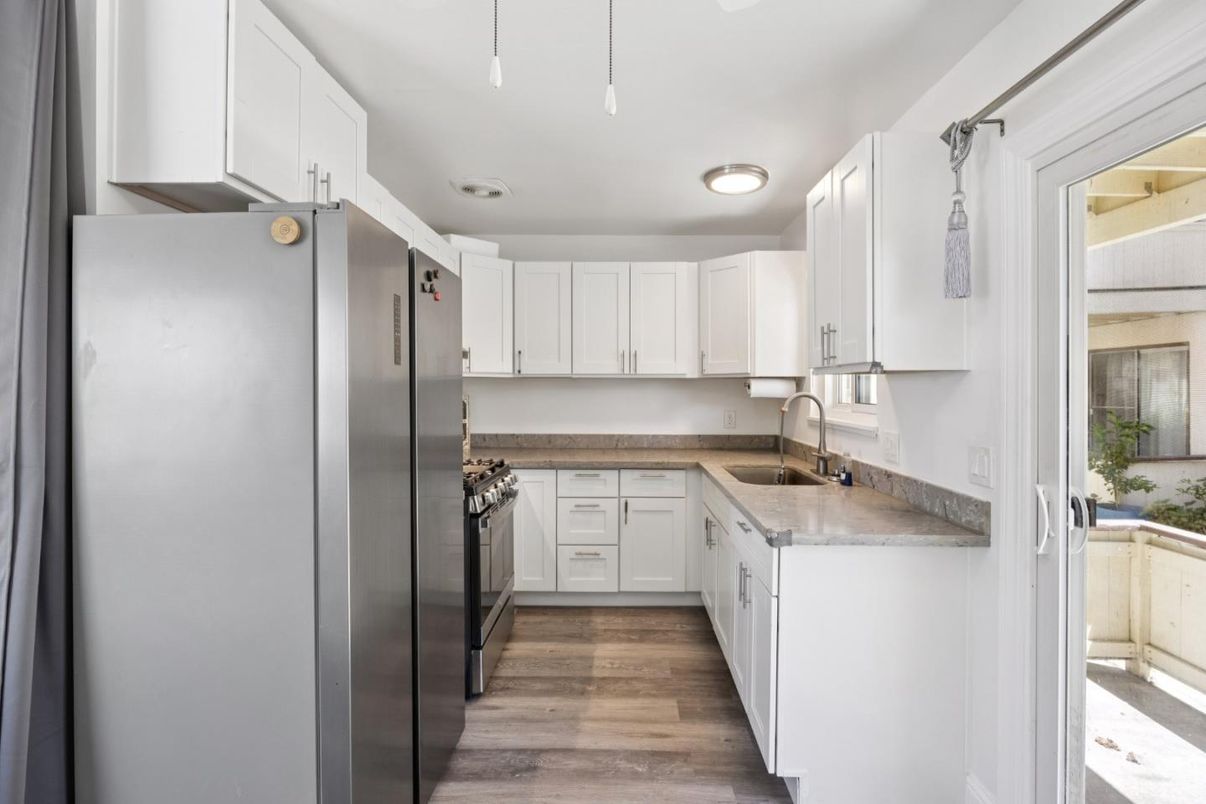 Interior, Kitchen, Pendant Lights, Stainless Steel Appliances, Wood Texture Flooring