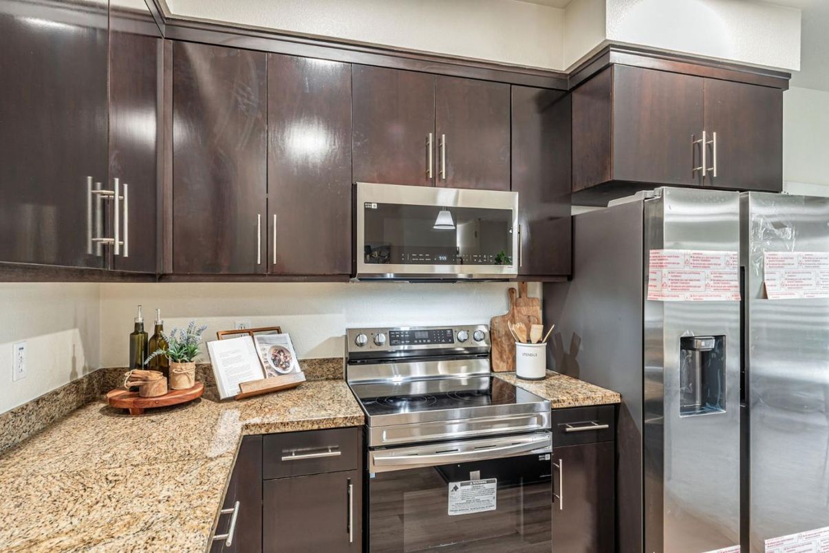 Interior, Kitchen, Stainless Steel Appliances, Wood Texture Flooring