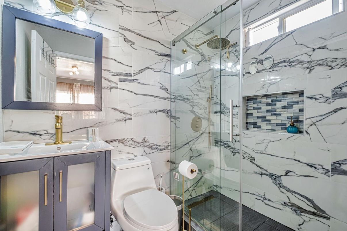 Bathroom, Glass Shower, Interior, Marble Walls