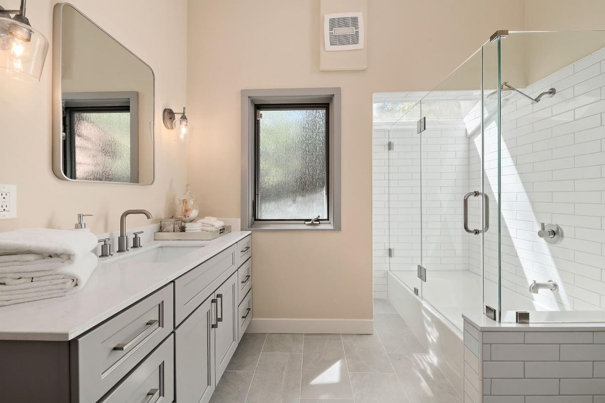 Bathroom, Dual Sink Vanities, Glass Shower, Interior