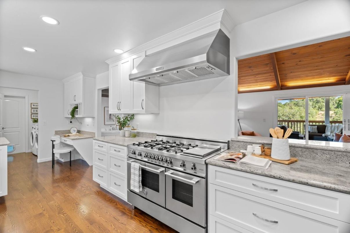 Interior, Kitchen, Recessed Lighting, Stainless Steel Appliances, Wooden Ceilings, Wood Texture Flooring