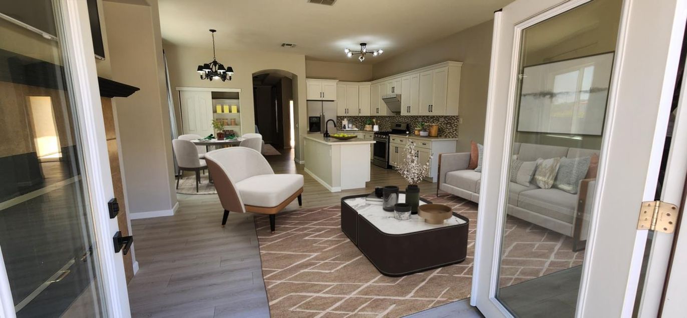 Dining room, Interior, Kitchen, Living room, Pendant Lights, Stainless Steel Appliances, Wood Texture Flooring