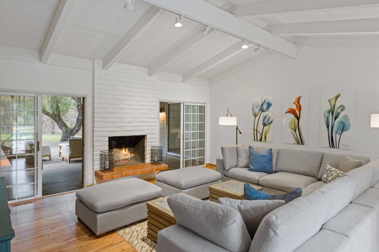 Fireplace, Interior, Living room, Stone Walls, Wood Texture Flooring