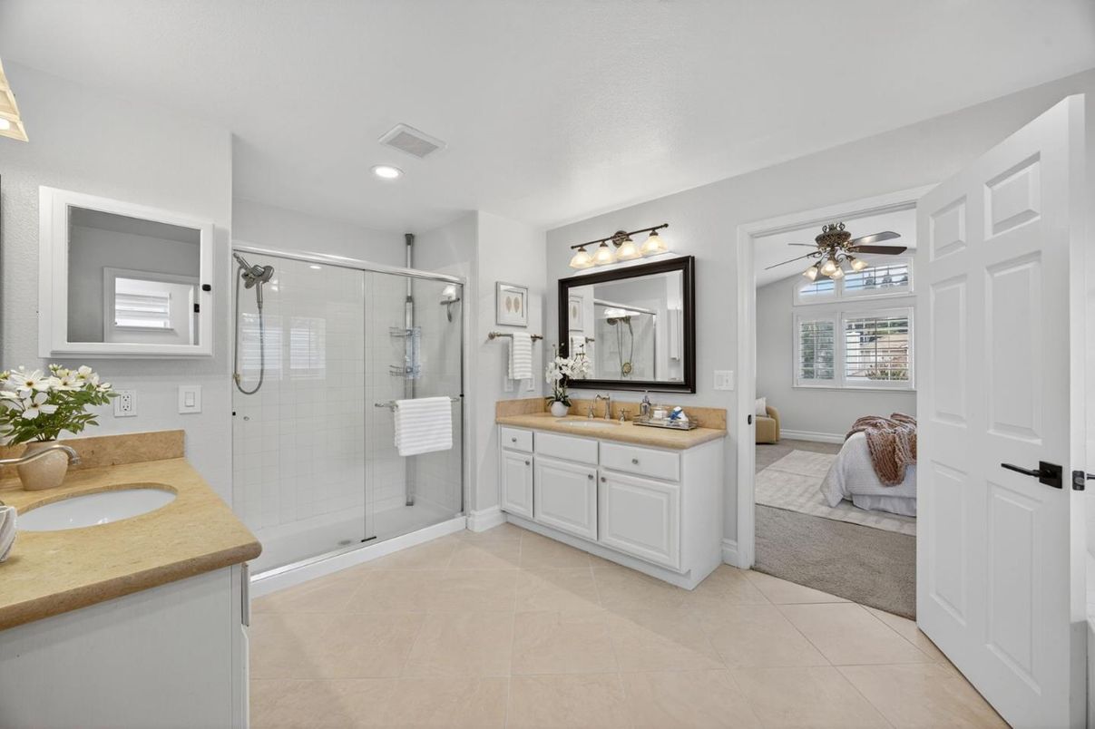 Bathroom, Bedroom, Dual Sink Vanities, Glass Shower, Interior, Recessed Lighting