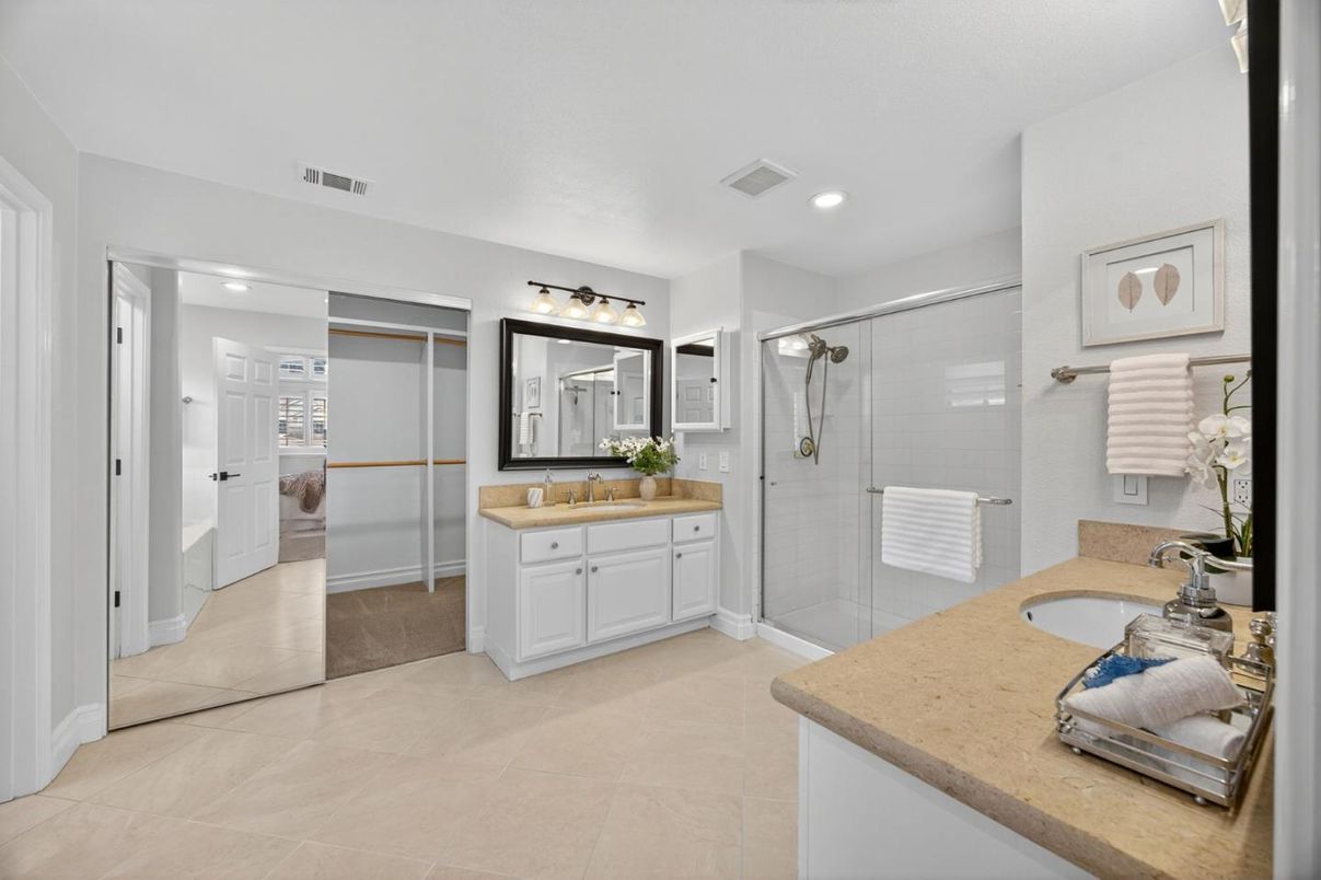 Bathroom, Dual Sink Vanities, Glass Shower, Interior, Recessed Lighting
