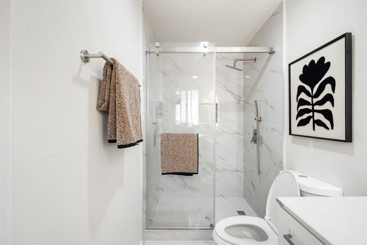 Bathroom, Glass Shower, Interior, Marble Walls