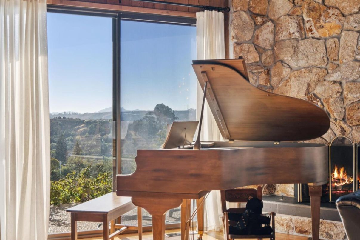 Fireplace, Interior, Piano, Stone Walls