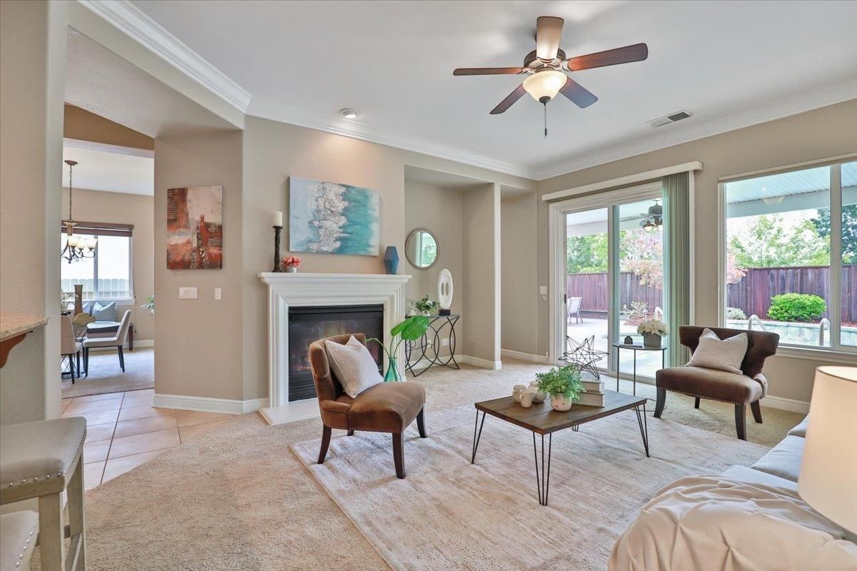 Dining room, Fireplace, Interior, Living room, Pendant Lights