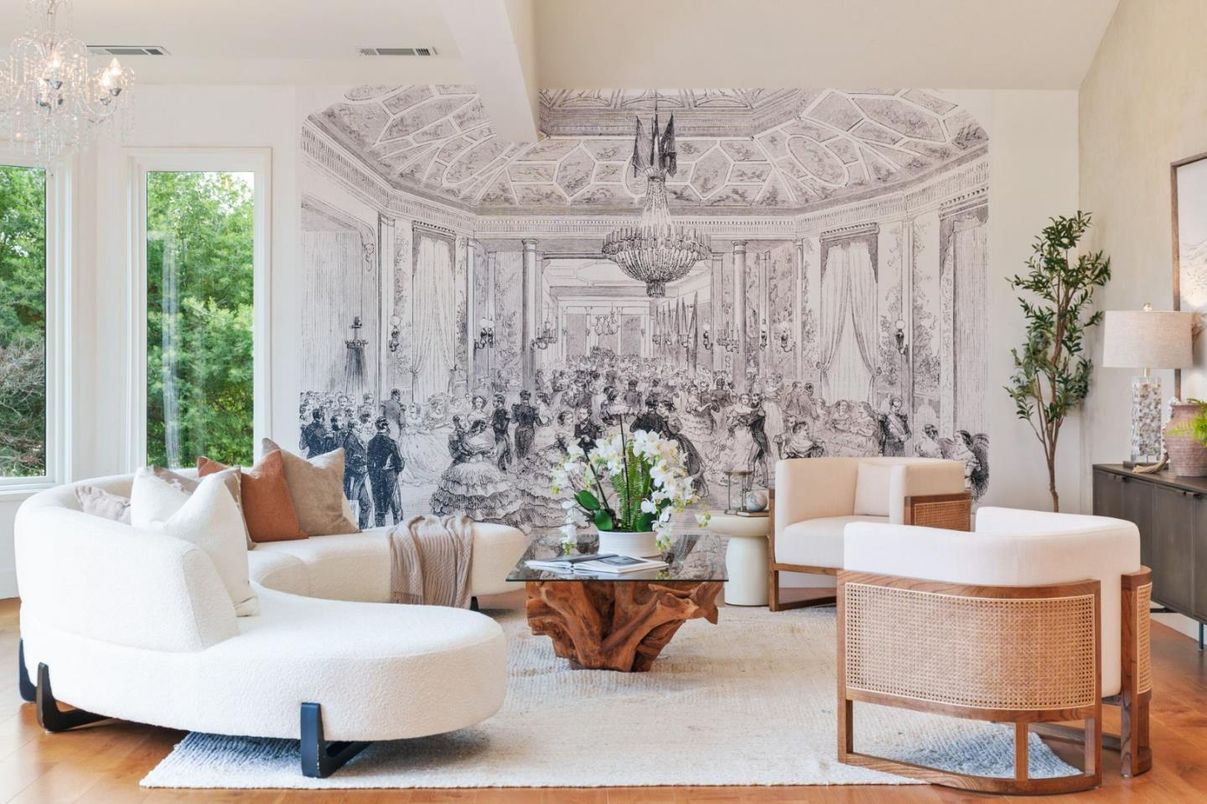 Chandelier, Interior, Living room, Wood Texture Flooring