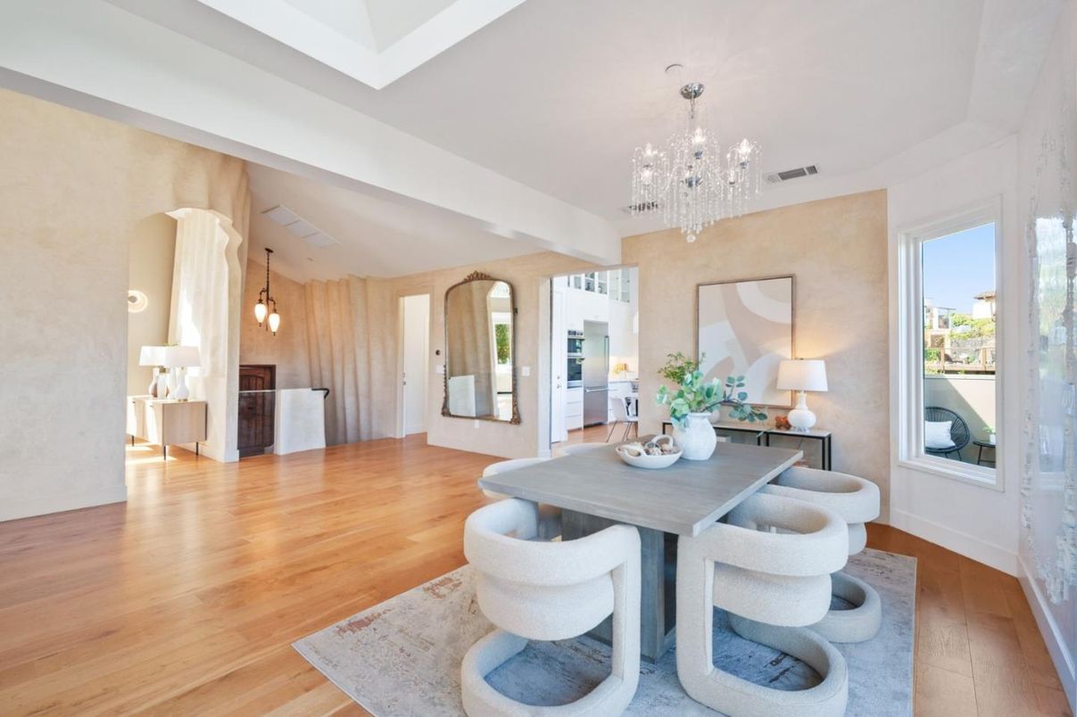Chandelier, Dining room, Interior, Pendant Lights, Wood Texture Flooring