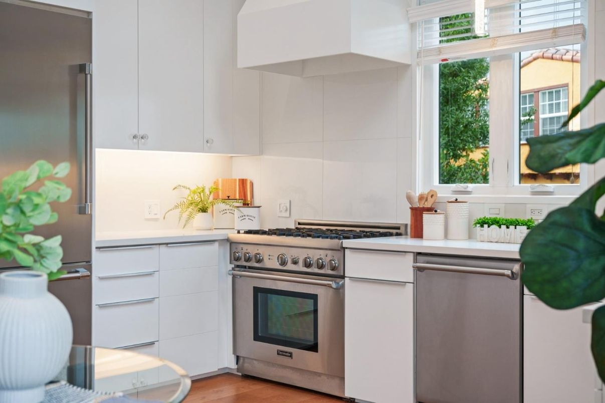 Interior, Kitchen, Stainless Steel Appliances, Wood Texture Flooring