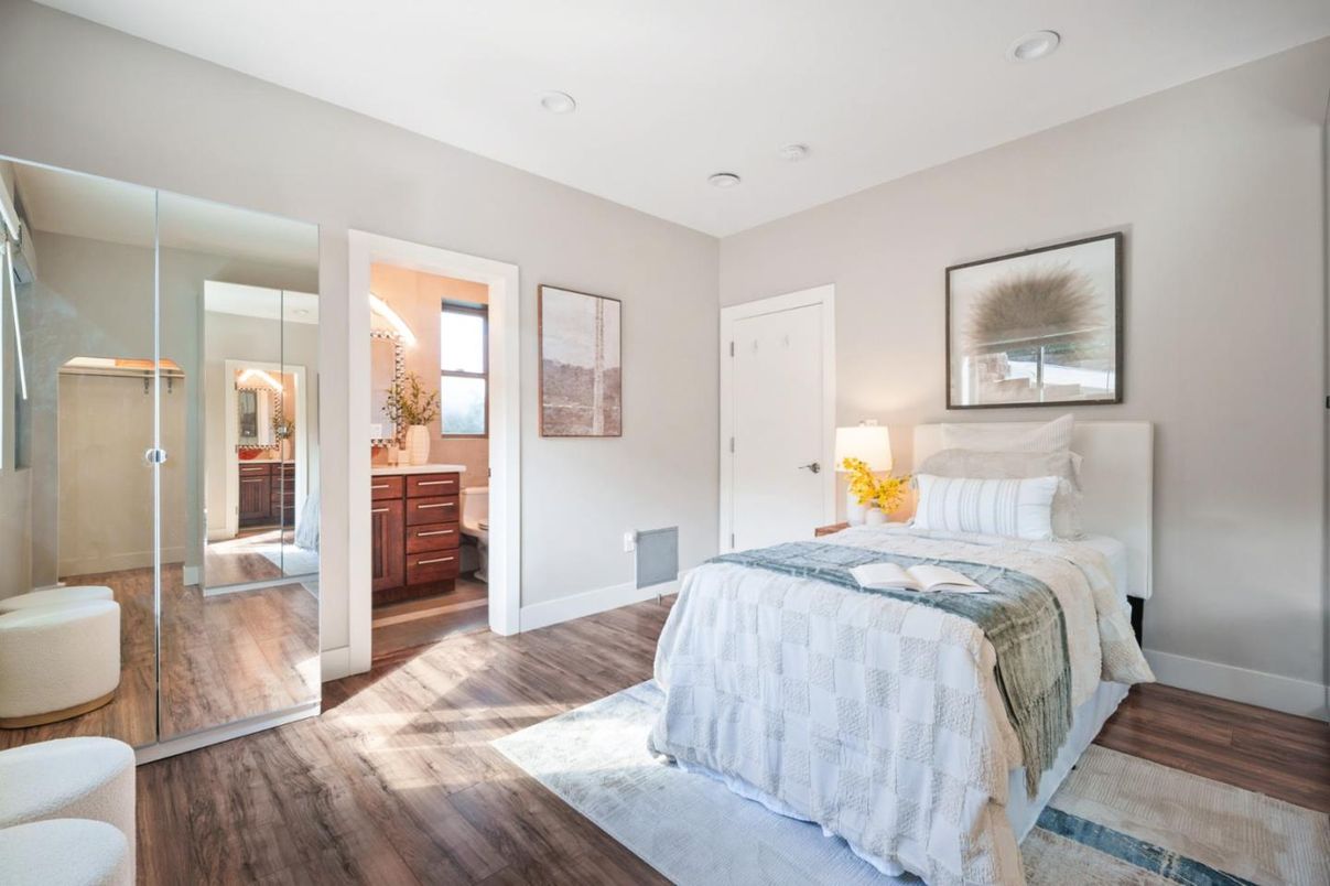 Bathroom, Bedroom, Glass Shower, Interior, Recessed Lighting, Wood Texture Flooring