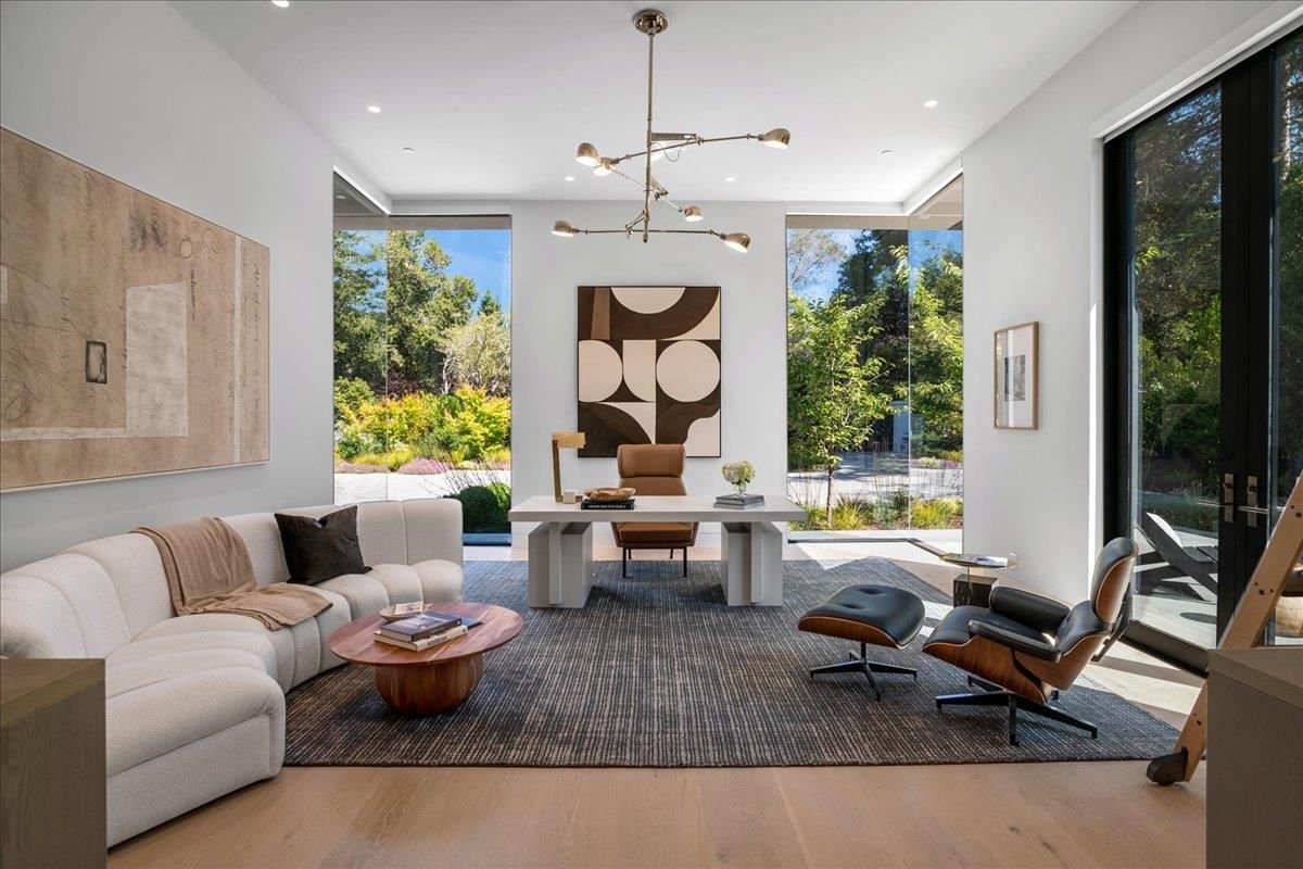 Home Office, Interior, Living room, Pendant Lights, Recessed Lighting, Wood Texture Flooring