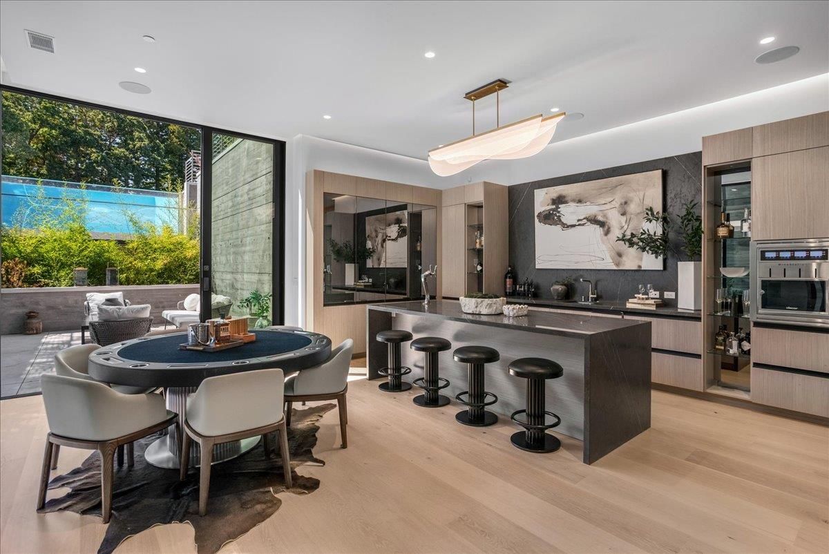 Dining room, Interior, Pendant Lights, Recessed Lighting, Wood Texture Flooring