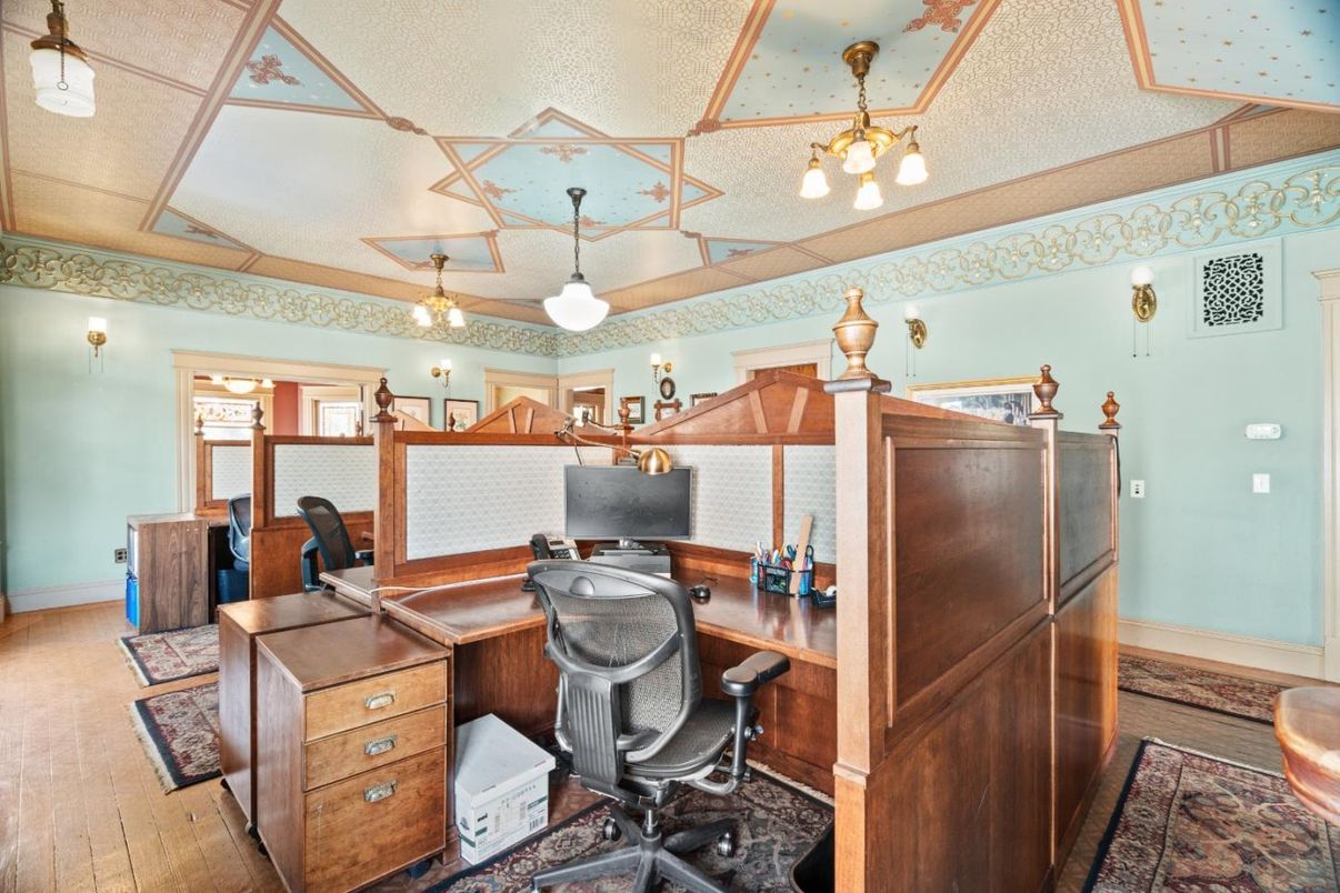 Chandelier, Home Office, Interior, Wood Texture Flooring