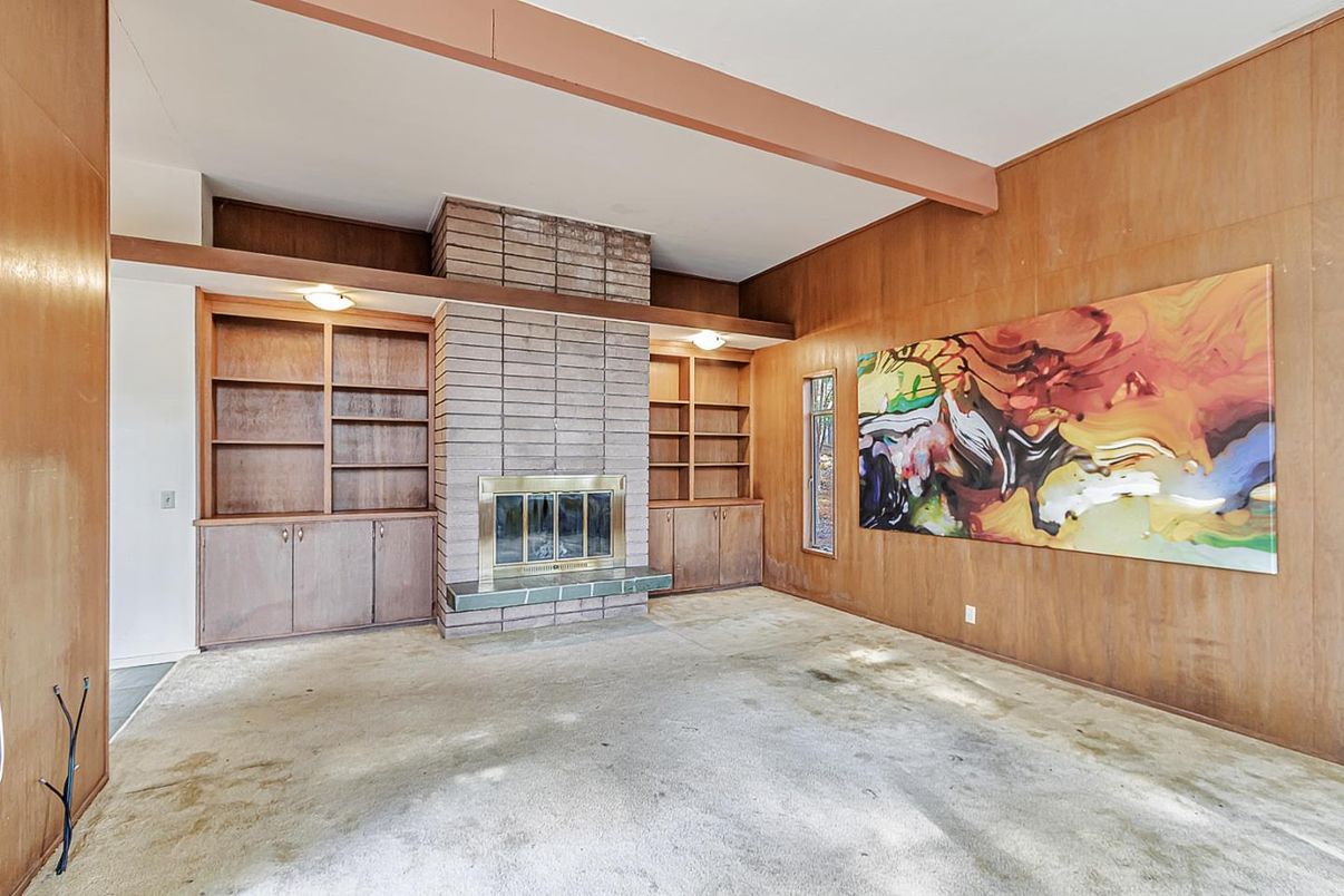 Empty room, Fireplace, Interior, Wooden Walls