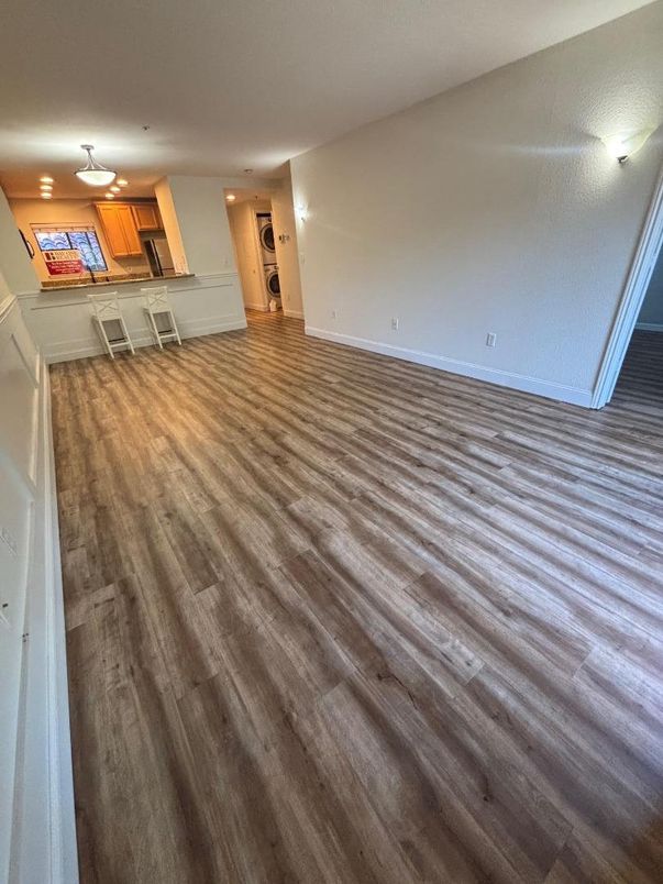 Empty room, Interior, Kitchen, Pendant Lights, Wood Texture Flooring