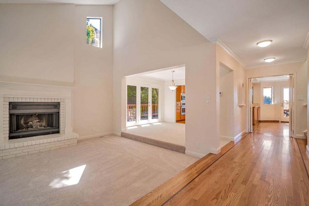 Fireplace, Interior, Pendant Lights, Wood Texture Flooring