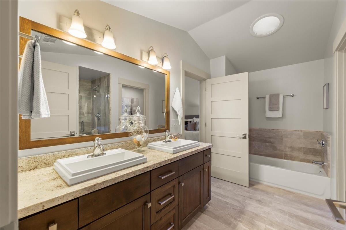 Bathroom, Dual Sink Vanities, Interior, Wood Texture Flooring
